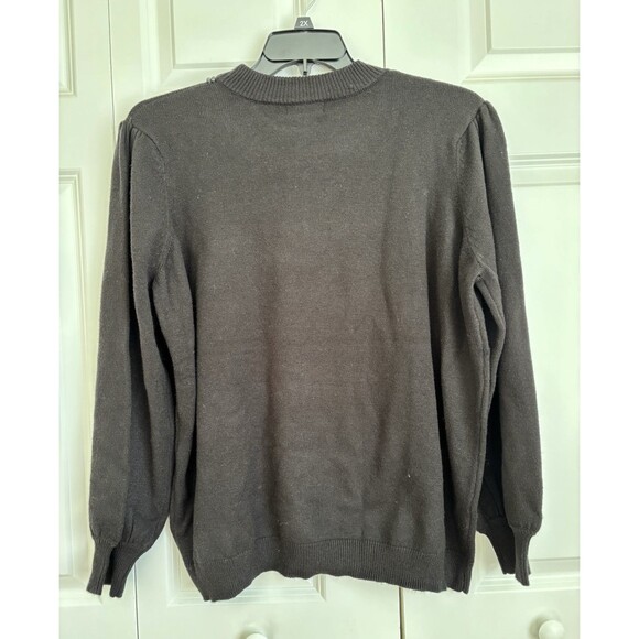 WOMEN'S BLACK JEWELED SWEATER CREW NECK LONG SLEEVE KNIT SIZE 2X G GREIGE - Picture 5 of 10